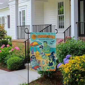 Summerween Garden Flag: Funny Ghost & Skeleton Halloween Decor