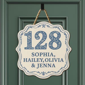 Custom Chinoiserie Dorm Door Sign: Blue Floral Wood Plaque