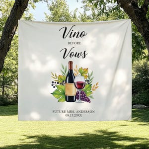 Personalized Summer Bridal Shower Tapestry: Vino Before Vows Wine Theme