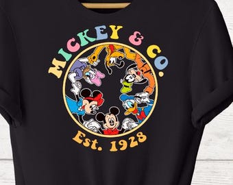 Retro Mickey & Co Est 1928 Tees, Mickey And Friends Shirts, Disney Family Vacation Tees, Trendy Disney Trip 2026 Shirts, Disney Gift Shirts