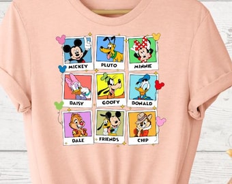 Retro Disney Mickey And Friends Tees, Disney Portrait Polaroid Tees, Disney Mickey Polaroid Tee, Disneyland Family Shirts, Epcot Park Shirts