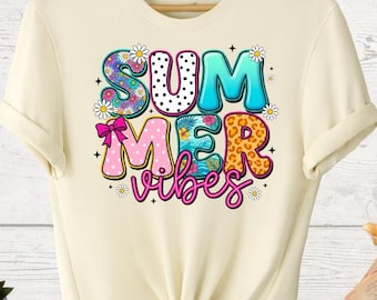 Summer Vibes T-Shirts, Retro Floral Summer Shirts, Preppy Summer T-Shirts, Beach Vacation Tees, Floral Summer T-shirts, Summer Vibes Gift