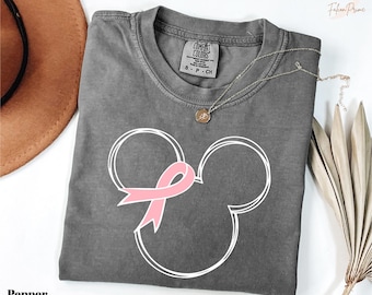 Comfort Colors Hope For A Cure Breast Cancer Awareness Mickey Shirt, Pink Ribbon Mickey Head T-Shirt, Cancer Awareness Disney T-Shirt