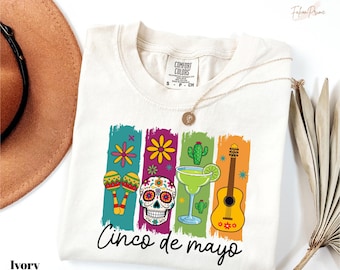 Comfort Colors Mexican Fiesta Party Tees, Trendy Cinco De Mayo Gift, Mexican Skull Guitar Cactus Shirts, Fiesta Tees, Cinco De Mayo Shirts