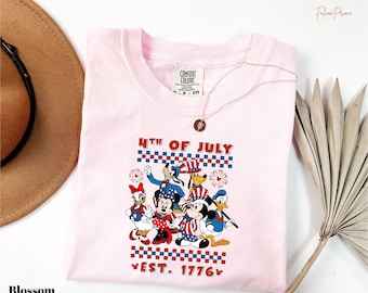 Camiseta Disney del 4 de julio de Comfort Colors, camisetas patrióticas de Mickey y sus amigos, regalo Disney de EE. UU. (fundado en 1776), camisetas del Día de la Independencia de Disney.