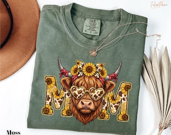 Camiseta de mamá vaca de las Tierras Altas Comfort Colors®, divertida, campestre, para amantes de las granjas, regalo ideal para amantes de las vacas