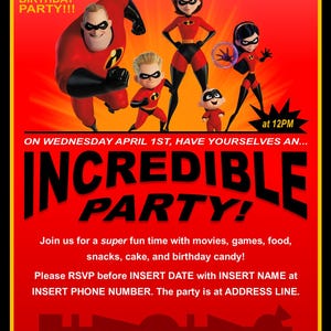 Plantilla de invitación para la fiesta de Los Increíbles