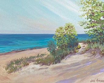 Day 10, Dune Side Gouache on paper in gouache. Plein Air, 7x10 Original artwork OOAK Painting