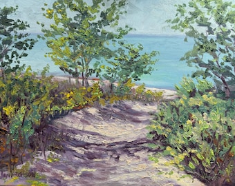 Konsttryck av Trail 8, Lake Michigan: Signerad strandscen, giclée, sandvandring, Indiana Dunes