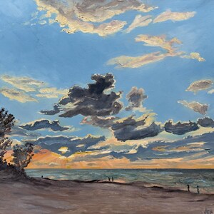 September Sunset - archival giclee print, signed - lake Michigan wall art - great lakes art. beach art