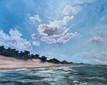 Simma i Michigansjön – Signerat strandkonsttryck | Giclée-tryck med simvattenlandskap i de stora sjöarna av Jen Aitchison
