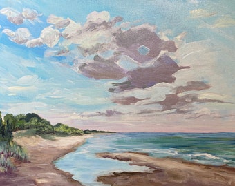 Lakeshore Clouds - Original Painting, acrylic, art, fine art beach art, Lake Michigan Art