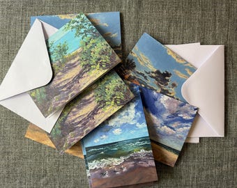 Notecard Set - Fine Art Card - Landscape Notecards - Beach Art - Lake Michigan Oil Paintings - Original Paintings on cards - Great Lakes Art