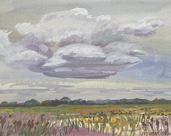 Day 22 Giant Cloud - Painting - Gouache on Paper- Cloud Art - Field Art - landscape painting