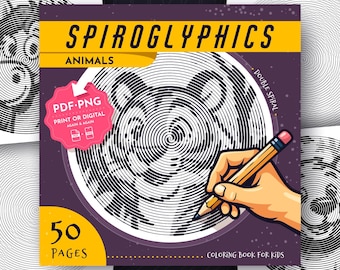 Animals Spiroglyphics Coloring Book: 50 Hidden Spiral Pictures (PDF & PNG)