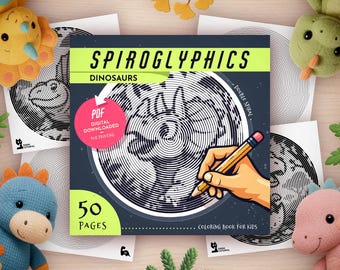 Dibujos para colorear de dinosaurios con espiroglifos para niños: 50 patrones espirales relajantes (hojas de trabajo en PDF)