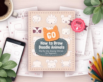 Guía de dibujo de animales: 60 tutoriales paso a paso (hojas de trabajo en PDF)