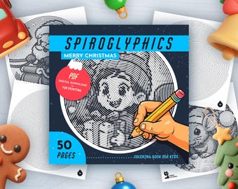Páginas para colorear de espiroglíficos navideños: 50 patrones espirales navideños imprimibles (hojas de trabajo en PDF)