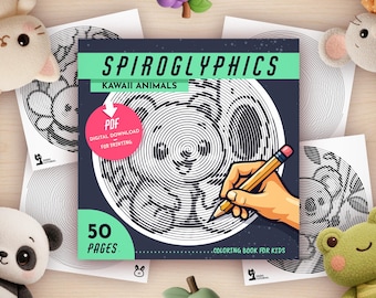 Dibujos para colorear de animales Kawaii con espiroglifos para niños: 50 patrones espirales relajantes (hojas de trabajo en PDF)