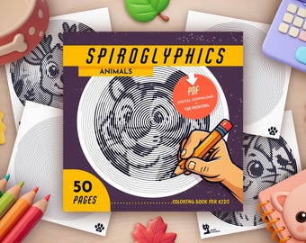 Dibujos de animales espiroglíficos para colorear: 50 relajantes patrones en espiral (hojas de trabajo en PDF)
