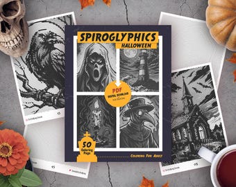 Coloriages spiroglyphes d'Halloween pour adultes : 50 motifs en spirale relaxants (Feuilles d'exercices PDF)