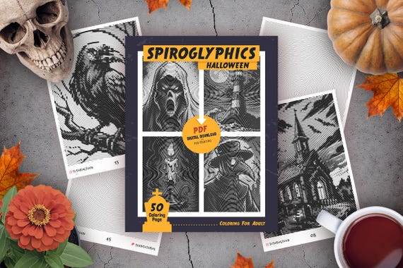 Spiroglyphics Halloween Coloring Pages For Adults: 50 Relaxing Spiral Patterns (PDF Worksheets)