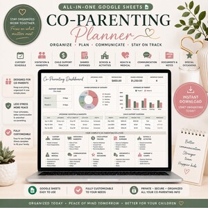 Planejador de Coparentalidade | Modelo de Planilhas Google para Coparentalidade | Cronograma de Guarda e Controle de Pensão Alimentícia | Despesas Compartilhadas | Visite o Planejador
