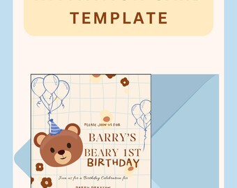 Tarjeta de invitación para el primer cumpleaños de Beary