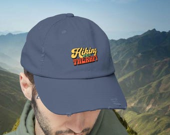 El senderismo es mi terapia: gorra de aventura de sarga de algodón desgastada