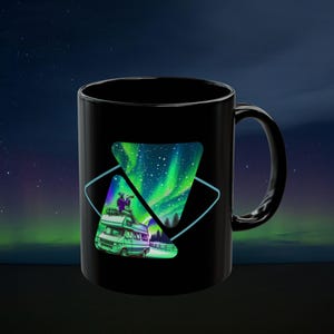 Aurora Borealis Becher - Nordlicht Lagerfeuer Kaffeetasse - Geschenk für Naturliebhaber - Himmlischer Himmel Becher für Camping, Wandern, oder Hüttenleben
