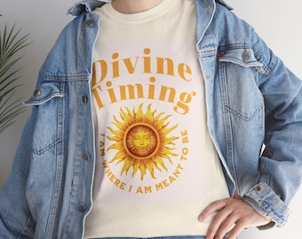 Sun Divine Timing uniseks T-shirt, shirt boho esthetic positive affirmation, I am affirmations top, meditatie T-shirt, spirituele kleding,