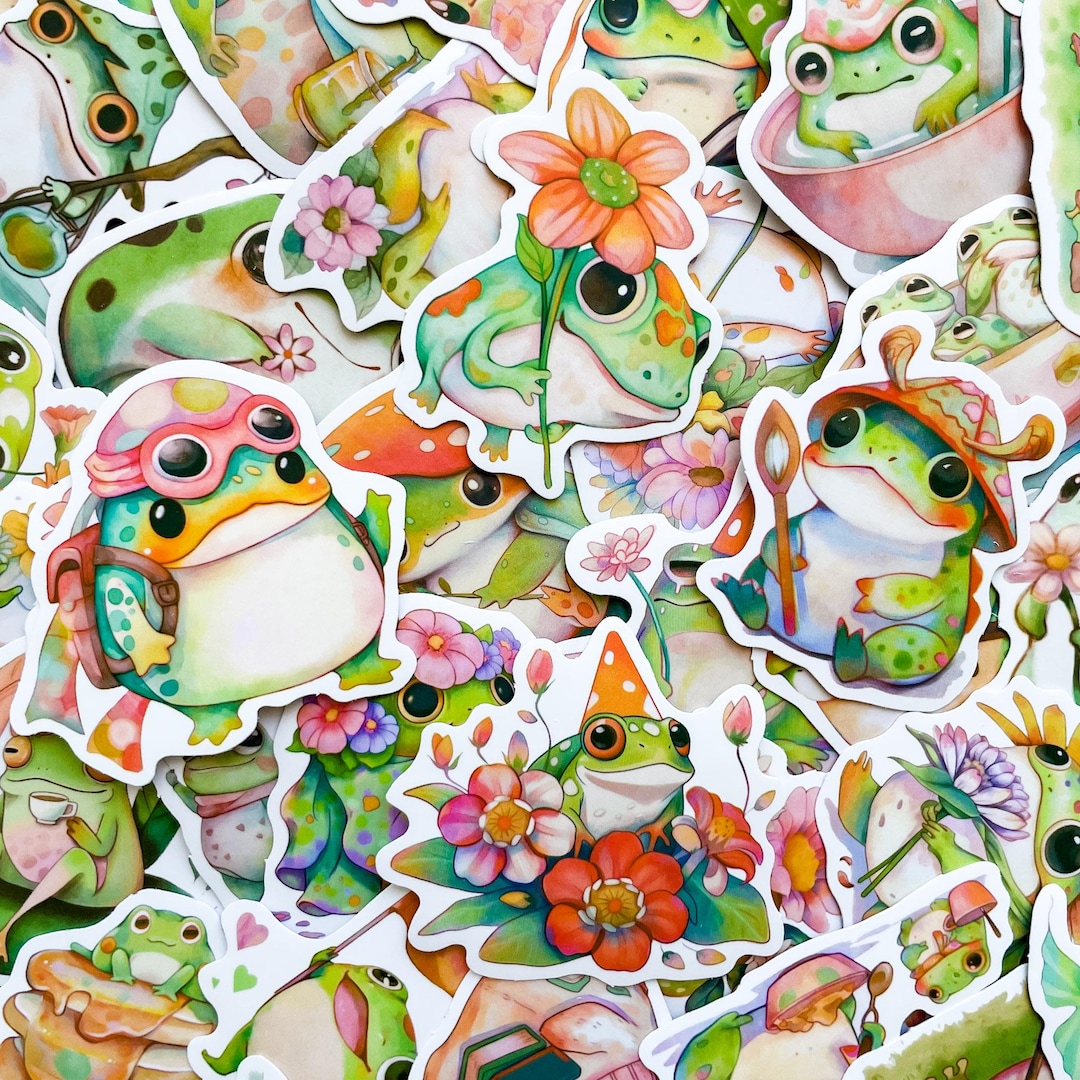 50 Random Cute Frog Stickers, Scrapbook Aesthetic Set, Journaling ...