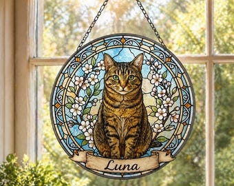 Aangepaste kat Memorial Suncatcher cadeau, aangepast huisdier portret, kat gebrandschilderd glas, kattenliefhebber cadeau, huisdier verlies sympathie cadeau, huisdier herinneringscadeau