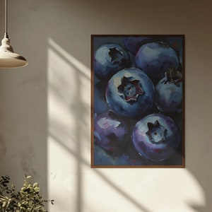 Olieverfschilderij poster print, retro fruit print, bosbessen olie kunst, vintage stijl print, fruit schilderij, slaapkamer kunst, digitale download.