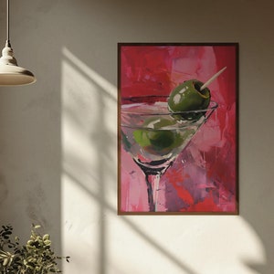 Oil Paint Poster Print, Retro Print, Martini Poster, Painting Art Print, Bar Cart Art