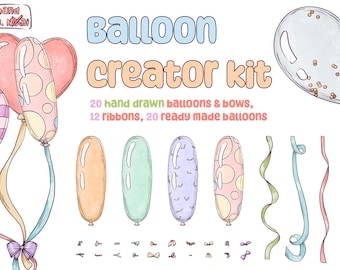 Hand-Drawn Balloon Clipart Kit: DIY Party Designs (Digital Download)