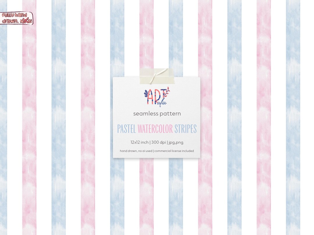 Pastel Watercolor Stripes Seamless Pattern, Pink Blue Digital Paper ...