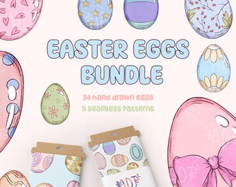 Easter Eggs Clipart Bundle: Hand-Drawn Whimsical PNGs & Patterns (Digital Download)