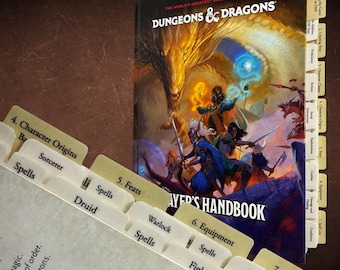 Dungeons & Dragons Player's Handbook 2024 Index Tabs | 110 Premium Book Tabs for the DnD PHB 2024 | Includes 2 Reusable Character Sheets