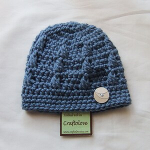 Baby Boy Hats - Crochet Baby Boy hat - Country Blue Baby boy beanie with Button -  CHOOSE YOUR SIZE - Newborn Photography props