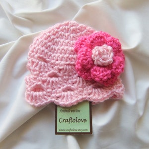 Sweet Pink/Hot Pink Rose Baby Girl Hat Baby Girl Beanie CHOOSE YOUR SIZE Photography props image 2