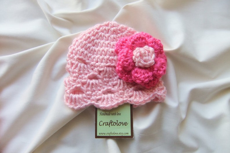 Sweet Pink/Hot Pink Rose Baby Girl Hat Baby Girl Beanie CHOOSE YOUR SIZE Photography props image 2