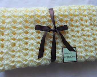 Baby blanket - Baby Girl Blanket  - Crochet baby blanket - Baby girl shower gift - Crib size Lemon Yellow Lacy Shells - Breathable blanket