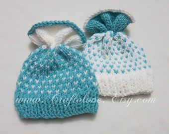 Knit Baby hat- twin baby girl hat- Twin girl Hats - Set of 2- Twin Iced Aqua/White baby girl hat - Twin girl Baby gifts-Twin girl photo prop