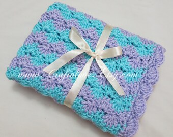 Crochet baby blanket- Baby girl blanket- baby blanket Crib size Light purple/Turquoise aqua Shell Waves-Baby girl shower gift-Baby girl gift