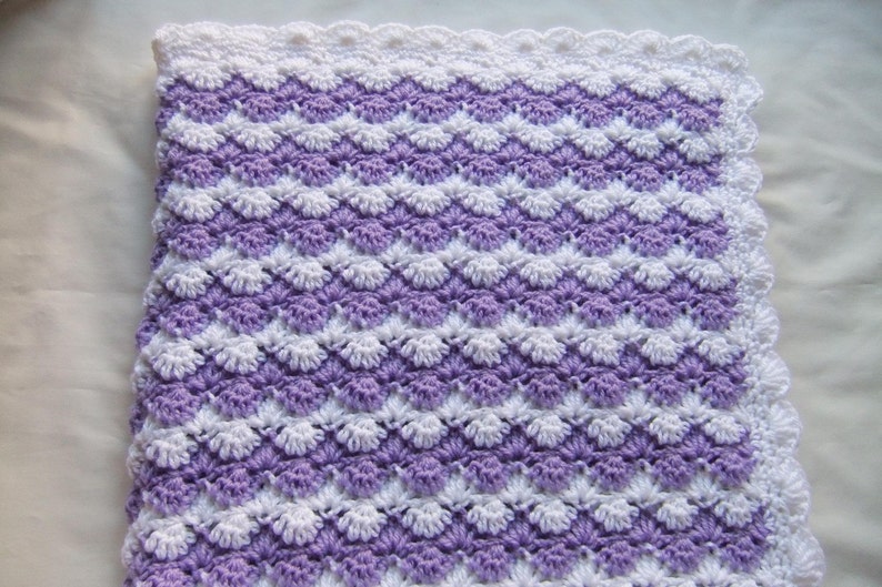 Baby Girl Blanket Crochet baby blanket Baby blanket crochet- Baby blanket-Crib size Lavender Shell Waves blanket Baby Girl shower gift