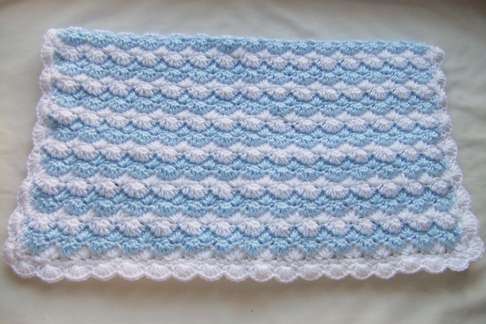 Baby Boy Blanket Crochet Baby Blanket Baby Blue/white Shell Waves Stroller/travel/car Seat Baby