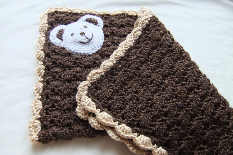 Baby Boy Blanket Unisex baby blanket Baby Girl Blanket Dark BrownTan Polar Bear StrollerTravelCar seat blanket Crochet baby blanket