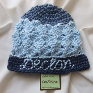 Tri-Blue Personalized Baby Boy Hat Personalized Baby Hats Baby Boy Beanie CHOOSE YOUR SIZE Newborn Photography props image 3