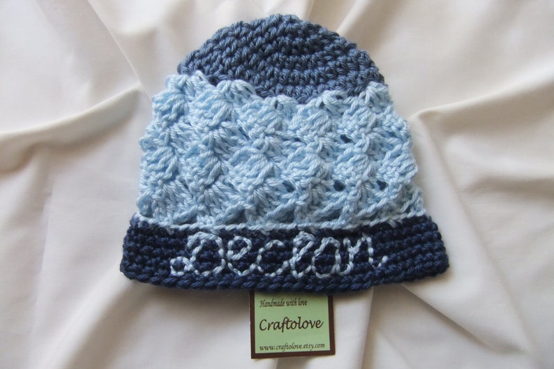 Tri-Blue Personalized Baby Boy Hat Personalized Baby Hats Baby Boy Beanie CHOOSE YOUR SIZE Newborn Photography props image 3